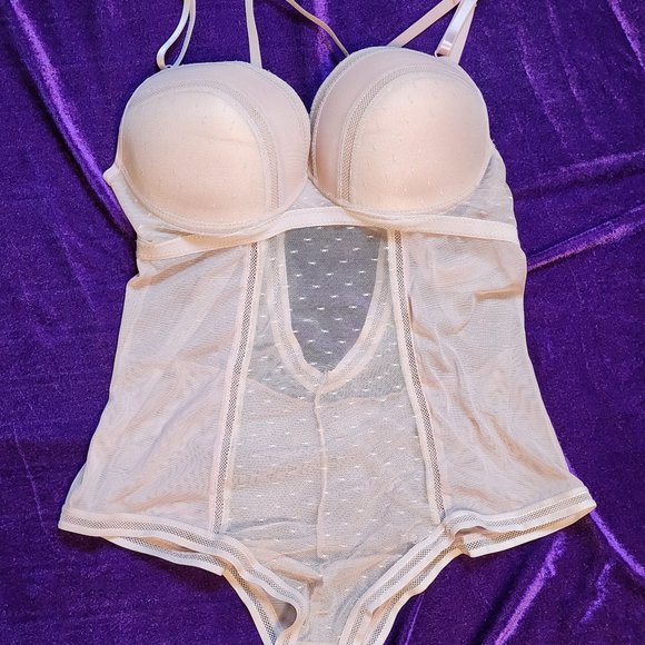 Source Unknown Other - XL/34DD Stretch Mesh Bustier Snap Crotch Bodysuit- UNWORN -repaired factory flaw